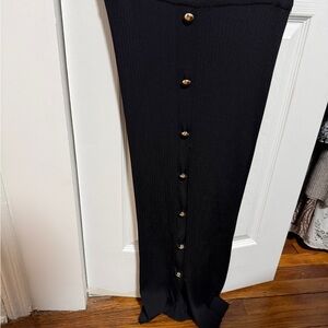 Zara slitted ribbed black maxi skirt with gold buttons